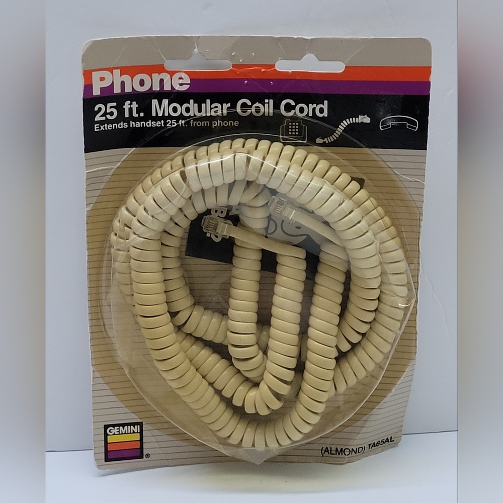 Ultra Rare Vintage 1989 Sealed Gemini 25 ft. Modlular Coil Phone Cord Almond Col